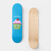 Cute happy cupcake cartoon-illustratie persoonlijk skateboard (Voorkant)