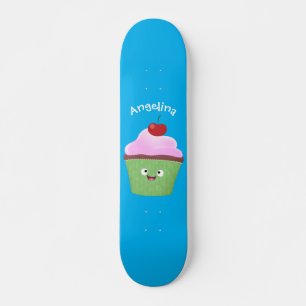 Cute happy cupcake cartoon-illustratie persoonlijk skateboard