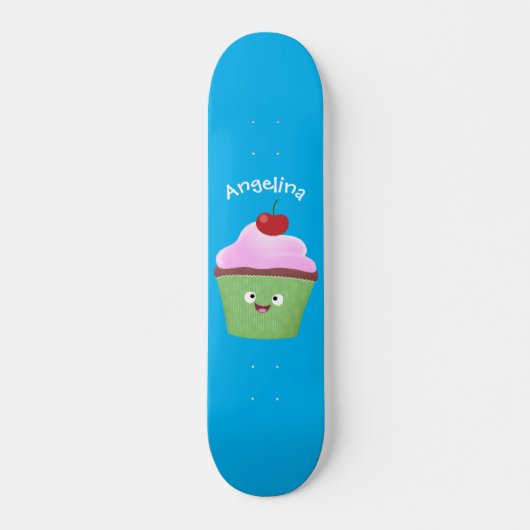 Cute happy cupcake cartoon-illustratie persoonlijk skateboard (Voorkant)