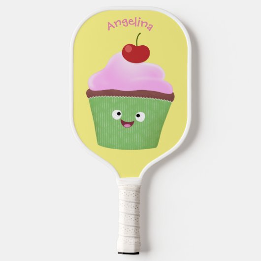 Cute happy cupcake cartoon-illustratie pickleball paddle (Achterkant)
