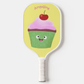 Cute happy cupcake cartoon-illustratie pickleball paddle (Voorkant)