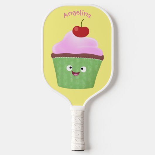 Cute happy cupcake cartoon-illustratie pickleball paddle (Voorkant)