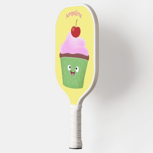 Cute happy cupcake cartoon-illustratie pickleball paddle (Links)