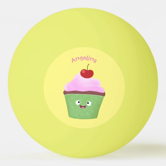 Cute happy cupcake cartoon-illustratie pingpongbal (Voorkant)