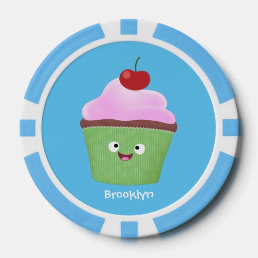 Cute happy cupcake cartoon-illustratie poker chips (Voorkant)