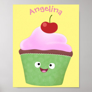 Cute happy cupcake cartoon-illustratie poster