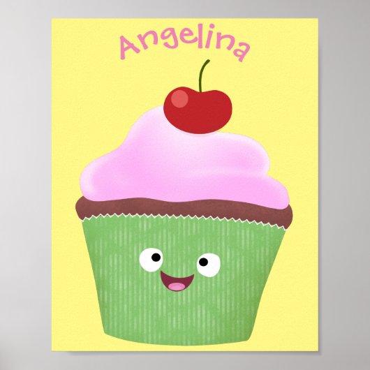 Cute happy cupcake cartoon-illustratie poster (Voorkant)