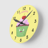 Cute happy cupcake cartoon-illustratie ronde klok (Hoek)