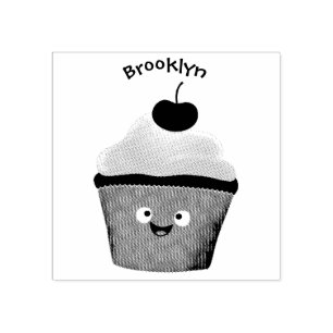 Cute happy cupcake cartoon-illustratie rubberstempel