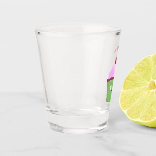 Cute happy cupcake cartoon-illustratie shot glas (Links)