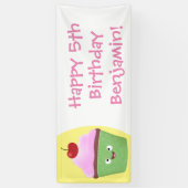 Cute happy cupcake cartoon-illustratie spandoek (Verticaal)