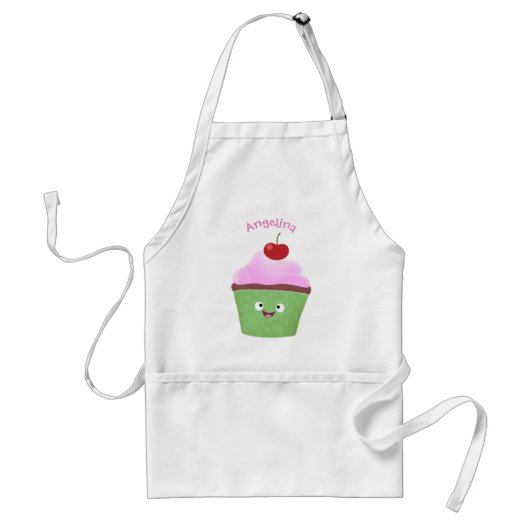Cute happy cupcake cartoon-illustratie standaard schort (Voorkant)