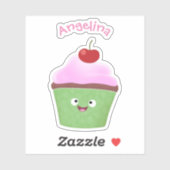 Cute happy cupcake cartoon-illustratie sticker (Vel)