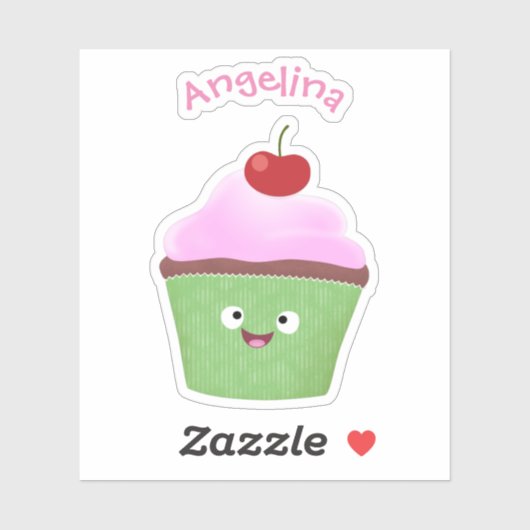 Cute happy cupcake cartoon-illustratie sticker (Vel)
