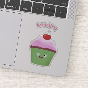 Cute happy cupcake cartoon-illustratie sticker