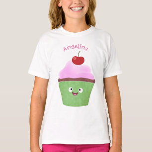 Cute happy cupcake cartoon-illustratie t-shirt