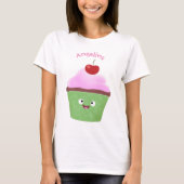Cute happy cupcake cartoon-illustratie t-shirt (Voorkant)