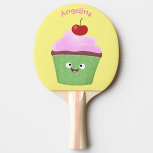 Cute happy cupcake cartoon-illustratie tafeltennisbatje