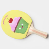 Cute happy cupcake cartoon-illustratie tafeltennisbatje (Zijkant)