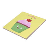 Cute happy cupcake cartoon-illustratie tegeltje (Zijkant)