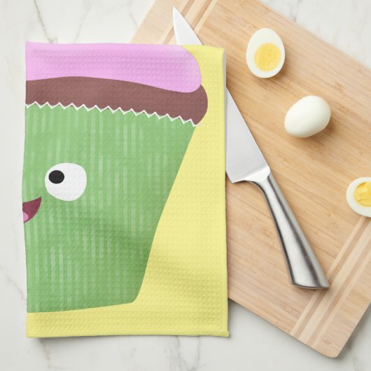 Cute happy cupcake cartoon-illustratie theedoek (Quarter Fold)