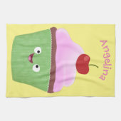 Cute happy cupcake cartoon-illustratie theedoek (Horizontaal)