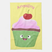 Cute happy cupcake cartoon-illustratie theedoek (Verticaal)