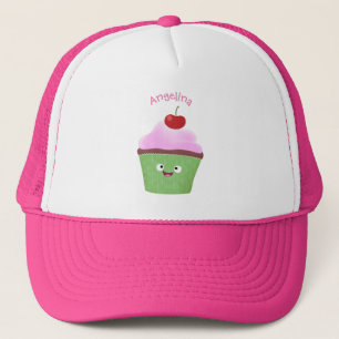 Cute happy cupcake cartoon-illustratie trucker pet