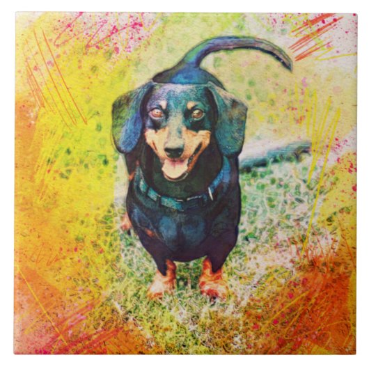 Cute Happy Dachshund Dog Head Face Tegeltje (Voorkant)