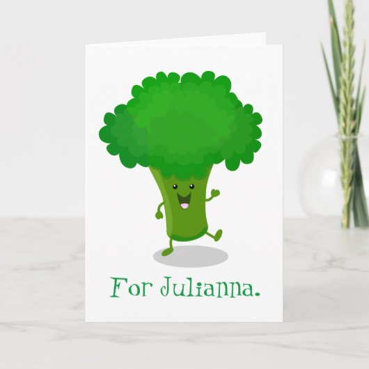 Cute happy dansende broccoli cartoon illustratie kaart (Voorkant)