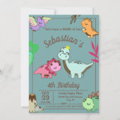Cute Happy Dinosaur Birthday Party Invitation Kaart (Voorkant)