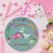 Cute Happy Dinosaurs Birthday Party Papieren Bordje (Feest)