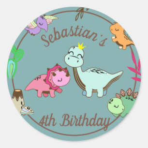 Cute Happy Dinosaurs Birthday Party Ronde Sticker