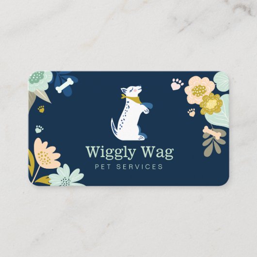 Cute Happy Dog Floral botanische marinehuisjes Visitekaartje (Voorkant)