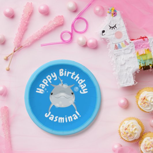 Cute happy dolphin bubbles cartoon illustratie papieren bordje (Feest)