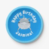 Cute happy dolphin bubbles cartoon illustratie papieren bordje (Voorkant)