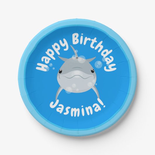 Cute happy dolphin bubbles cartoon illustratie papieren bordje (Voorkant)