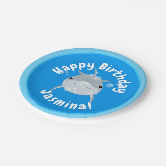Cute happy dolphin bubbles cartoon illustratie papieren bordje (Gekanteld)