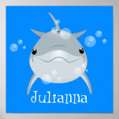 Cute happy dolphin bubbles cartoon illustratie poster (Voorkant)