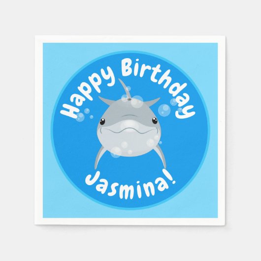 Cute happy dolphin bubbles cartoon illustratie servet (Voorkant)