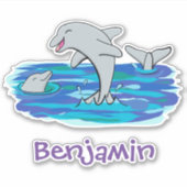 Cute happy dolphins cartoon illustratie sticker (Voorkant)