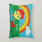 Cute Happy Duck in Rain met regenboog Accent Kussen (Voorkant(Verticaal))