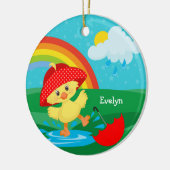 Cute Happy Duck in Rain met regenboog Keramisch Ornament (Links)