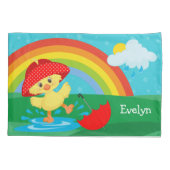 Cute Happy Duck in Rain met regenboog Kussensloop (Achterkant)