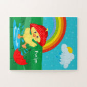 Cute Happy Duck in Rain met regenboog Legpuzzel (Horizontaal)