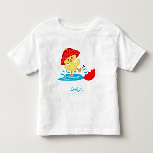 Cute Happy Duck in Rain met voornaam Kinder Shirts (Voorkant)