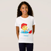 Cute Happy Duck in Rain met voornaam T-shirt (Voorkant volledig)