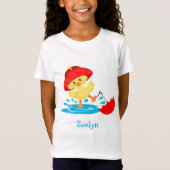 Cute Happy Duck in Rain met voornaam T-shirt (Voorkant)