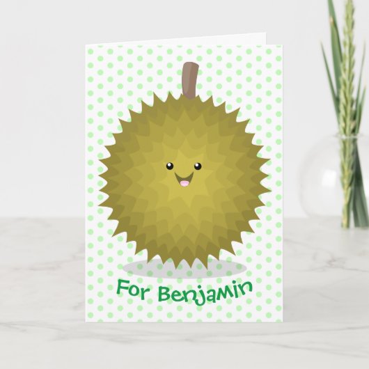 Cute happy durian cartoon illustratie kaart (Voorkant)