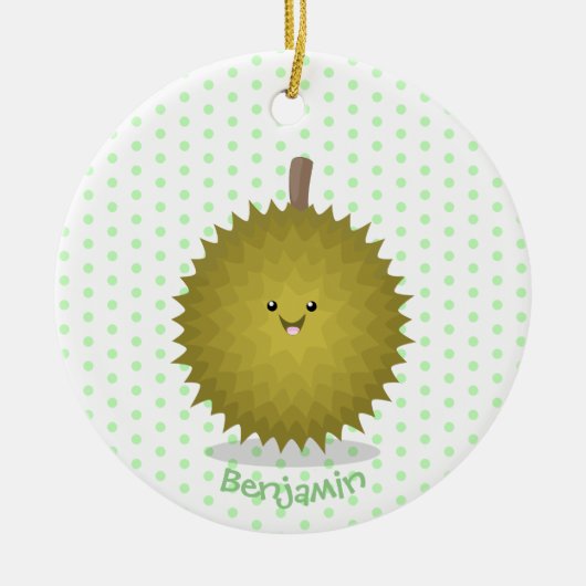 Cute happy durian cartoon illustratie keramisch ornament (Voorkant)